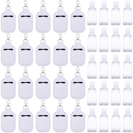 Duufin 40 Pieces Hand Sanitizer Holder Empty Travel Bottle Set Including 20 Pieces Hand Sanitizer Keychain Holders and 20 Pieces Reusable Flip Cap Travel Bottles for Hand Sanitizer, White Duufin