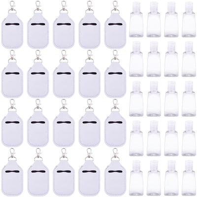 Duufin 40 Pieces Hand Sanitizer Holder Empty Travel Bottle Set Including 20 Pieces Hand Sanitizer Keychain Holders and 20 Pieces Reusable Flip Cap Travel Bottles for Hand Sanitizer, White