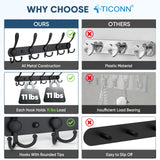 TICONN Wall Mounted Coat Rack, Five Heavy Duty Tri Hooks All Metal Construction for Jacket Coat Hat in Mudroom Entryway (Matte Black, 2-Pack) TICONN