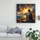 YQFCZDQ Jesus Christ Prayer Diamond Art Kits for Adults,Sunset Landscape 5D Diamond Painting Kits for Beginner,DIY Round Full Drill Diamond Dots Paintings Picture Gem Art&Crafts Home Decor 13.8x13.8in YQFCZDQ