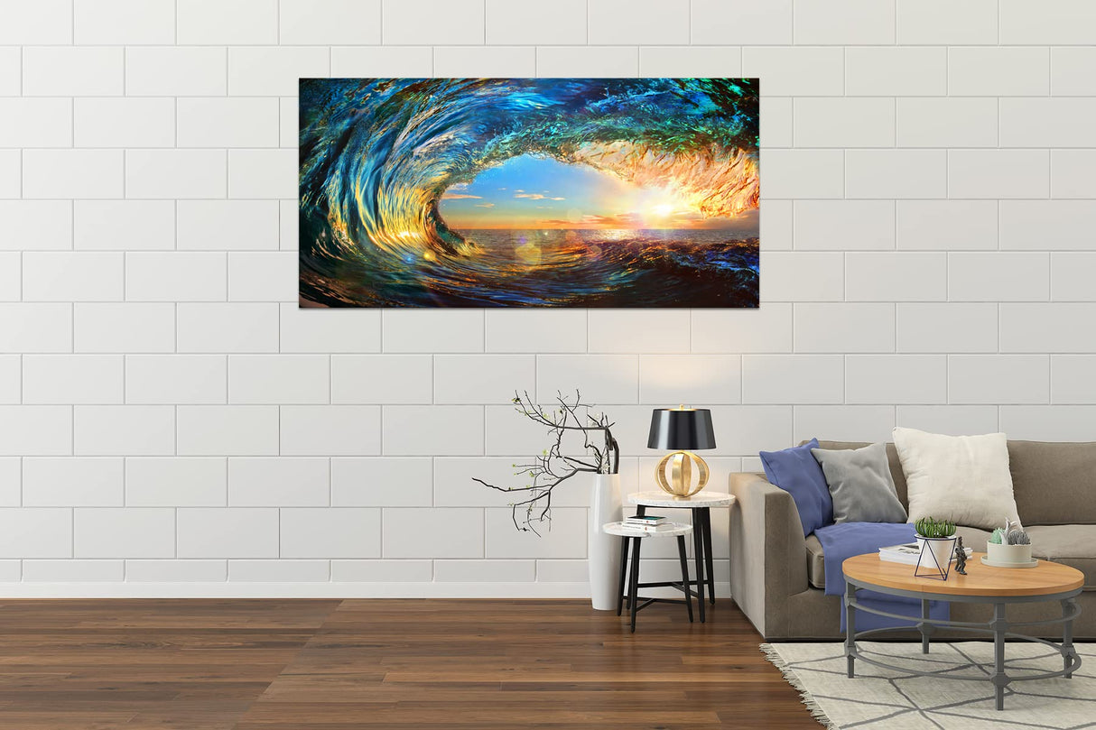 Cao Gen Decor Art S06750 Giant Wave Water Wall Art Canvas Prints 1 Panels Ocean Waves Pictures Paintings with Sunset Blue Seascape Framed for Living Room Bedroom Kicthen Office Artwork Cao Gen Decor Art