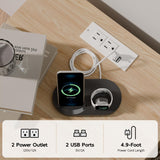 Modern Rattan Nightstand Set of 2, Wicker Rattan Stand with Drawer and Charge Station, Wooden Bedside Table for Small Spaces, Natural Wood Side Table for Bedroom (with Charging Station, 2) Redpick