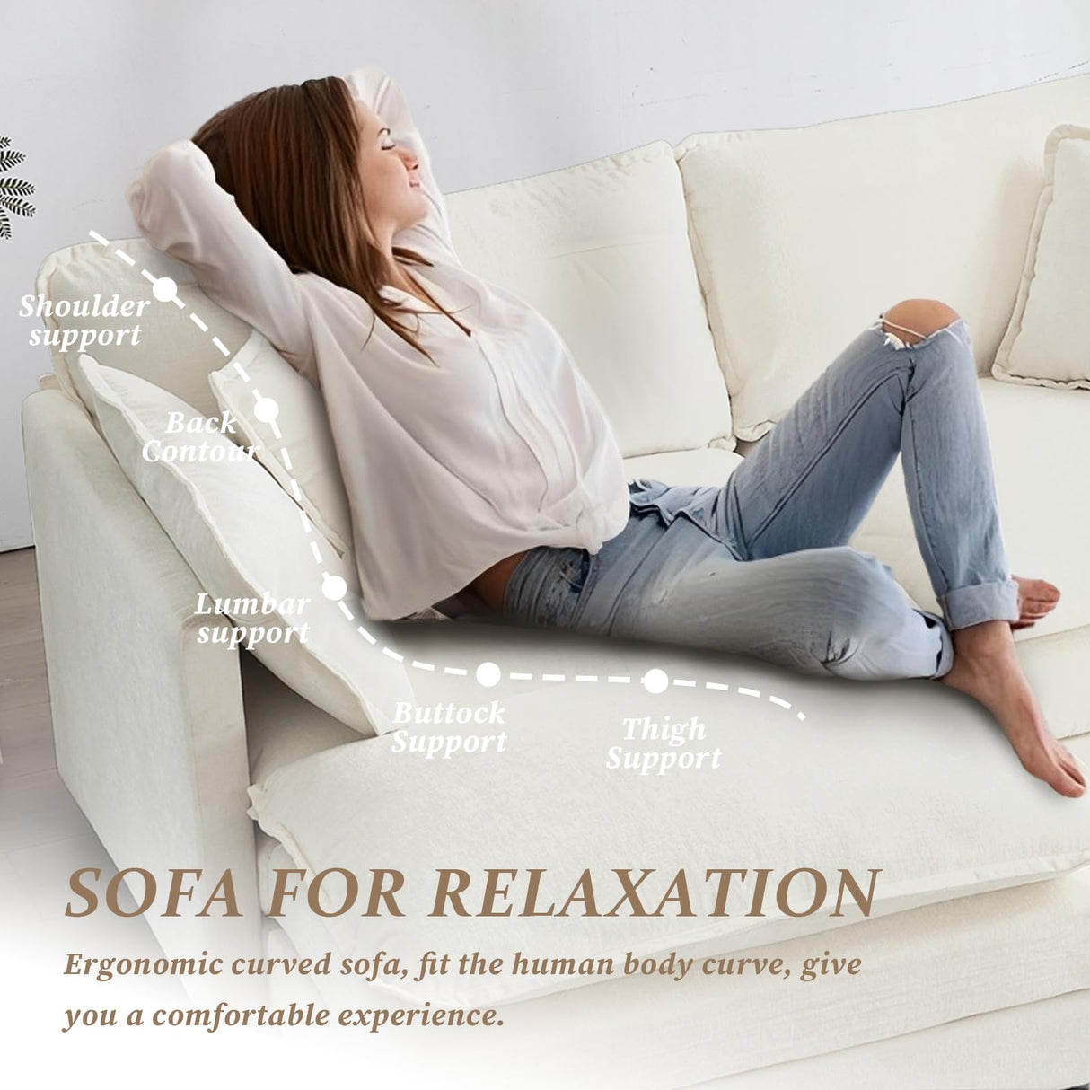 SoarFlash Chenille Sectional Sofa, Comfy L Shaped Modular Coush Sofa with Ottoman, Modern 2 Seat Couch Deep Seat Sofa Set for Living Room,White SoarFlash