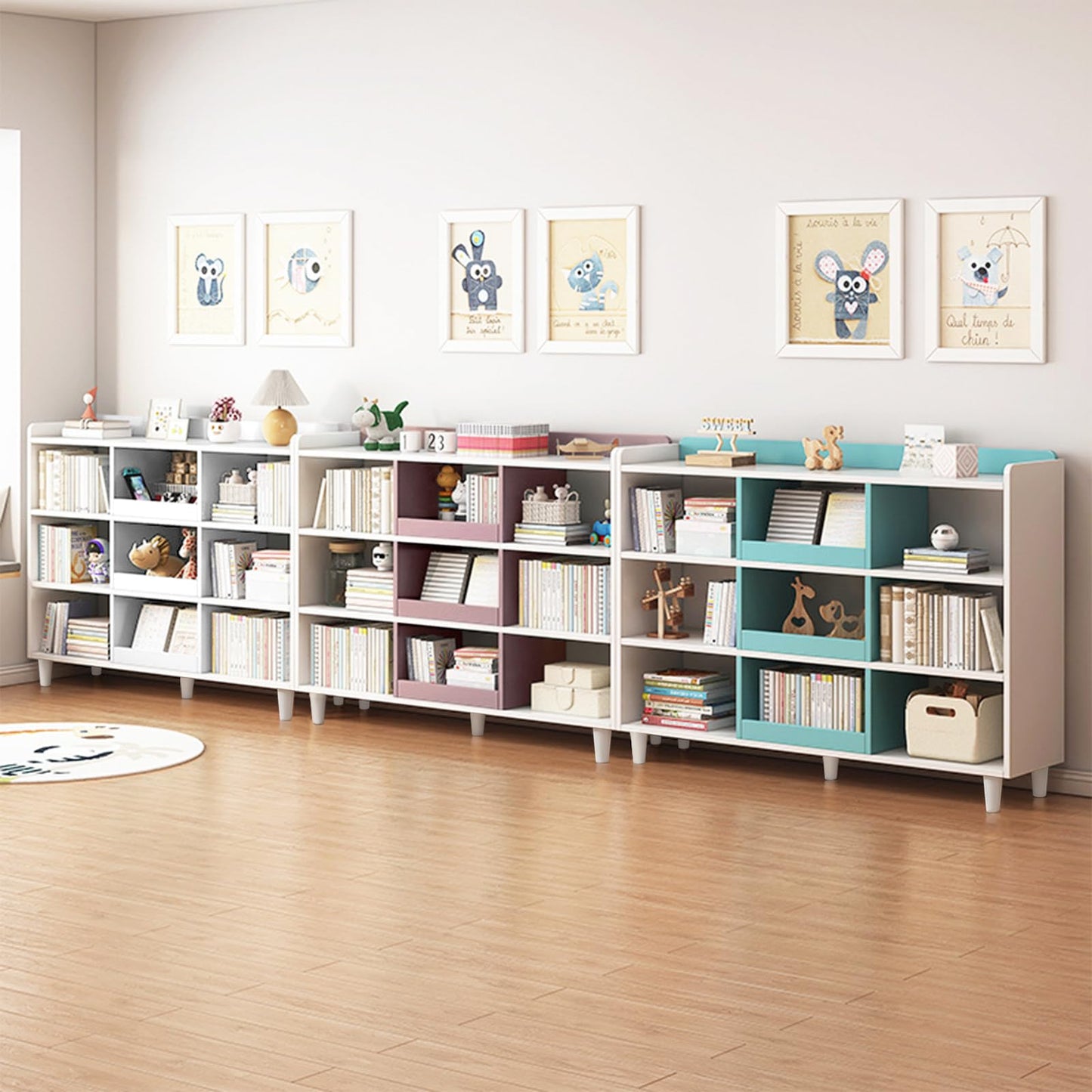 NELYE Pearl White 3-Tier Wooden Cube Bookcase with Legs for Stylish Kidsroom Storage - WoodArtSupply