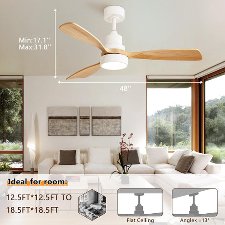 Sofucor 48'' Ceiling Fan with Lights Remote Control 3 Colors Smart Ceiling Fan 6 Speeds Modern Ceiling Fan with Timer Reversible Wood Ceiling Fans for Bedroom Living Room Outdoor Patios Sofucor
