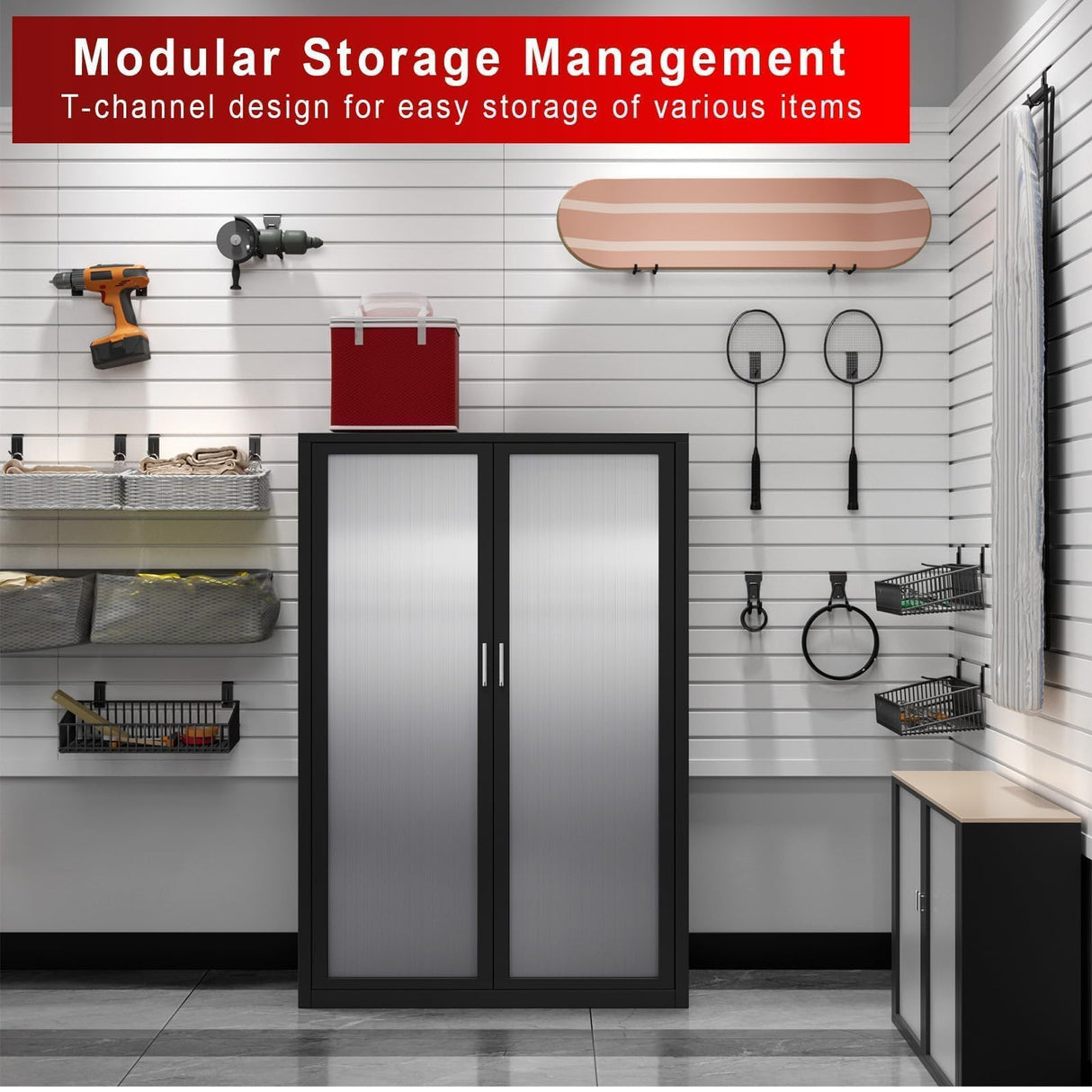 Ginchain Garage Slatwall Panel Wall Organizer - Slat Wall Paneling Sheets with Hooks, Interlocking PVC Panels for Tool Organization Mounted Storage Systems Ginchain