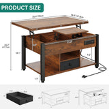 YITAHOME 4-in-1 Lift Top Coffee Table with RGB Light & Dual Tops, Multi-Function Table with Power Outlets, Storage, Converts to Dining Table Computer Desk Gaming Hub, Living Room, Home Office, Brown YITAHOME