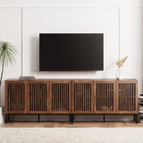 BVIUNTWO Farmhouse TV Stand for TVs up to 100 inch, 2 in 1 Entertainment Center TV Console with Storage Cabinets and Metal Base, Media Console for Living Room, Brown BVIUNTWO