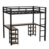 Full XL Loft Bed with Desk and Storage Shelves, Heavy Duty Loft Bed with Desk and Ladder, Full XL Loft Bed for Kids, Teens(Vintage Desk) Bellemave