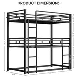 LIKIMIO Bunk Bed, Triple Bunk beds Twin Over Twin Over Twin with 2 Ladders, Metal Frame with Guardrails for Bedroom, No Box Spring Needed LIKIMIO