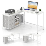 Tangkula 81 Inch L-Shaped Desk with Power Outlet, Convertible Corner Desk with Drawers & Shelves, Office Desk for Working, Studying, Gaming (White) Tangkula