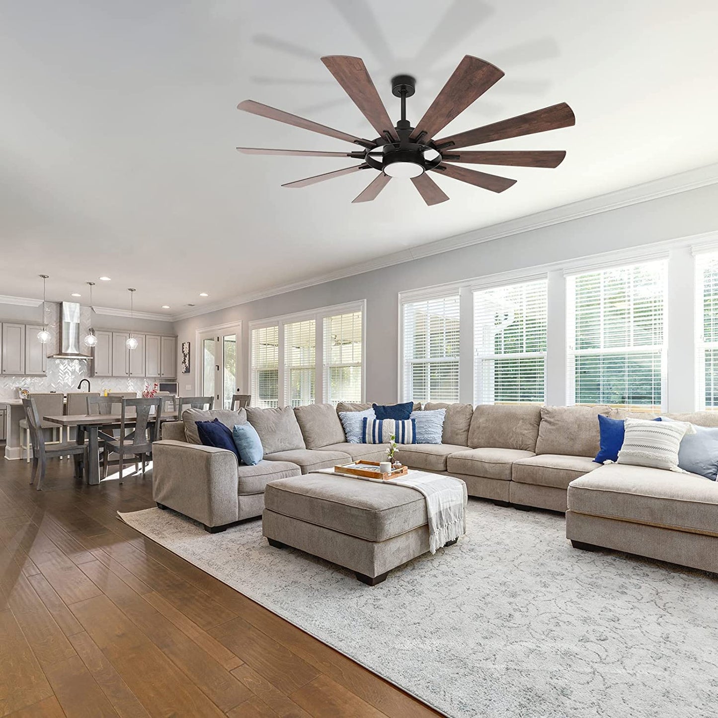 hykolity Ceiling Fan with Light and Remote 65 inch Farmhouse Large Ceiling Fan, Reversible Motor and Blades, 5CCT Selectable, for Living Room Basement Sunroom Porch Patio, 6-Speed Remote Cont - WoodArtSupply