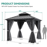 YITAHOME 10x10ft Hardtop Gazebo with Nettings and Curtains, Heavy Duty Double Roof Galvanized Steel Outdoor Combined of Vertical Stripes Roof for Patio, Backyard, Deck, Lawns, Gray YITAHOME