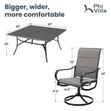 PHI VILLA 9 Pcs Patio Dining Set with Large Square Metal Dining Table & 8 Outdoor Padded Textilene Fabric Swivel Dining Chairs, Outside Table Chair Furniture Dining Set for 8 Person PHI VILLA