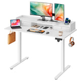 DEVAISE 48×24 Inch Electric Standing Desk with Drawers, Computer Desk with 3 Adjustable Height, Storage Shelf, Built-in AC & USB Outlets and Memory Preset, Sit to Stand Desk for Home Office, White DEVAISE