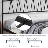 VECELO Queen Size Bed Frame, Bohemian Style Headboard,Queen Platform Mattress Base/Underbed Storage Space/No Box Spring Needed, Heavy Duty Bed Frame, Black VECELO