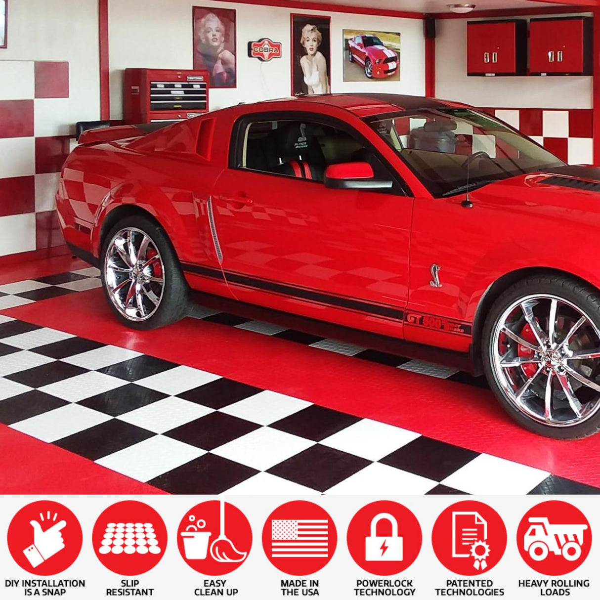 Big Floors RaceDeck Diamond Plate Design, Durable Interlocking Modular Garage Flooring Tile (48 Pack), Graphite Big Floors