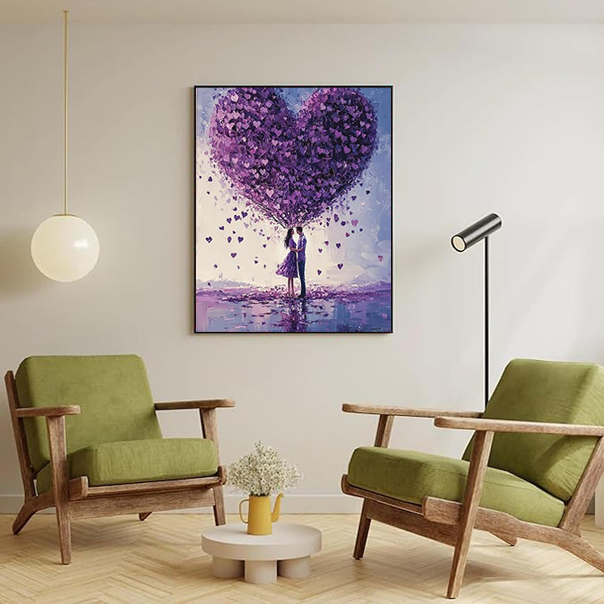 QACEYID Romantic Love Paint by Numbers Kit for Adults Beginners on Canvas, Purple Heart DIY Oil Painting Crafts Acrylic Couple Paintwork Art Home Wall Decoration Gifts 16x20 Inch QACEYID