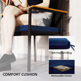 Outsunny Wicker Outdoor Dining Chairs Set of 2, Stackable PE Rattan Patio Dining Chairs with Cushions and Acacia Wood Armrests for Deck, Garden, 353 LBS Capacity, Navy Blue Outsunny