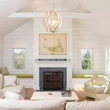 ALISADABOY Dining Room Chandelier Farmhouse Rustic White Wood Light Fixture Antique Orb Pendant Lighting for Kitchen Island Living Room Bedroom Entryway Foyer Staircase, 4 Light ALISADABOY