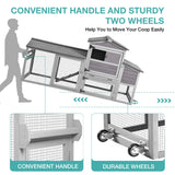 Wooden Chicken Coop with Wheels, Mobile Hen House 80" Outdoor Poultry Cage with Nesting Box Run Suumerpety