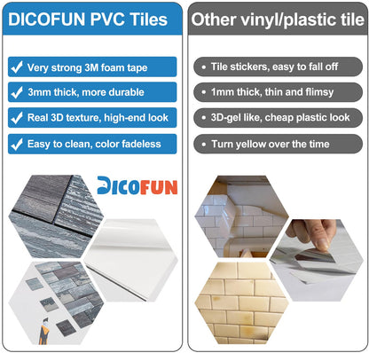 DICOFUN Distressed Wood Peel and Stick Backsplash Wall Tiles, 12"x12" Thick PVC Subway Tile for Kitchen Backsplash, 10 Sheets - WoodArtSupply