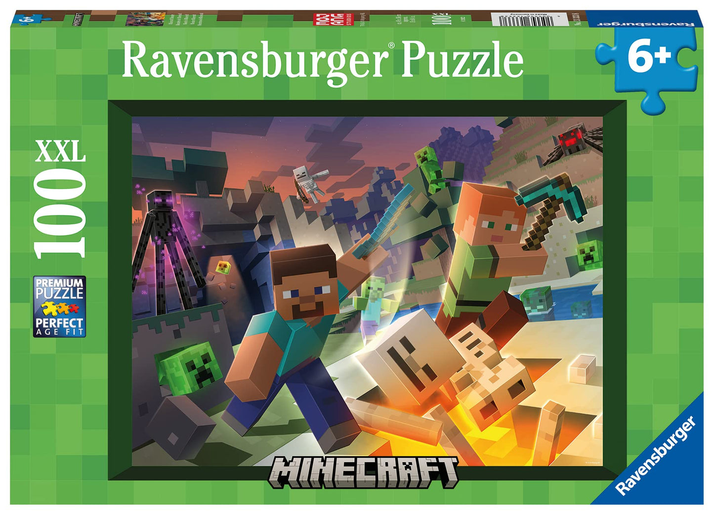 Ravensburger Monster Minecraft 100 Piece Puzzle for Kids | Engaging Imagery | Durable XXL Pieces | Easy to Clean Matte Finish | Ideal for Ages 6-8