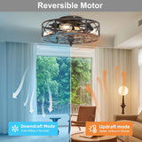 SHLUCE Caged Flush Mount Ceiling Fan with Lights, Farmhouse Rustic Bladeless Ceiling Fans with Lights and Remote, Low Profile Small Enclosed Ceiling Fan with Light for Bedroom, Kitchen, Black SHLUCE