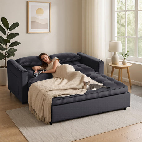 Pull Out Loveseat Sleeper, Convertible Sleeper Sofa Bed, Pull Out Bed Couch, 3 in 1 Velvet Futon Sofa, Love Seat Couches, Sofá Cama para Sala Sofa&Couch for Living Room Apartment, Chair Bed Sleepers Lyngins