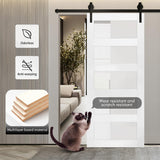 S&Z TOPHAND® 36 in x 84 in Glass Sliding MDF Barn Door with 6.6FT Sliding Door Hardware Kit, 5 Tempered Frosted Glass, Slab Inside Covered with Water-Proof PVC Surface, Simple DIY Assembly S&Z TOPHAND