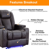 Houjud Power Recliner Chair, Home Theater Seating Soft Leather Electric Recliner Movie Chair for Living Room with Adjustable Headrest, LED Lighting, Hidden Arm Storage, Cup Holder (Brown) Houjud