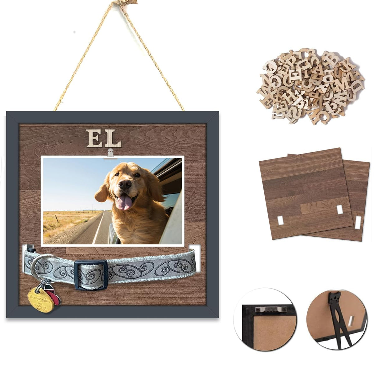 SUPERPAWS Pet Collar Memorial Shadow Box Dog Picture Frame 9.2""x9.2"", Cat or Dog Memorial Gift Pet Sympathy Remembrance Gift Keepsake DIY Name for Multi Sizes Dogs, wood, HN0EPMF-BL10 SUPERPAWS