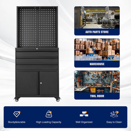 Yizosh Metal Garage Storage Cabinet with Wheels,3-Drawer Rolling Tool Cabinet with 2 Door and Adjustable Shelves,- 71" Steel Tool Cabinet for Warehouse,Garage,Workshop Yizosh