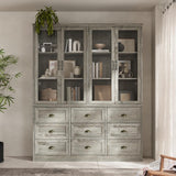 WOODTIME 78.7" H Display Storage Cabinet with Glass Doors, 9 Drawers & 3-Tier Shelves, Wooden Curio Cabinet Bookcase Bookshelf for Home Office Living Room Store, Grey WOODTIME