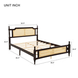 KEIKI Queen Size Wood Platform Bed Frame with Rattan Headboard ＆ Footboard, Modern Bed with Under-Bed Storage ＆ Central Support Feet, Slat, Easy Assembly, No Box Spring Required, for Bedroom, Espresso KEIKI