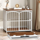 HOOBRO Foldable Dog Crate Furniture, 31.5" Indoor Dog Kennel No Assembly, Wooden Dog Cage Decorative Side End Table, for Medium Small Dogs, White and Walnut WH86GW03 HOOBRO