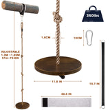 Yangbaga Wooden Round Disc Rope Swing 51”-73” Adjustable Climbing Rope Tree Swing with Hanging Strap Snap Hook and Felt Protectors for Kids Outdoor Brown Yangbaga