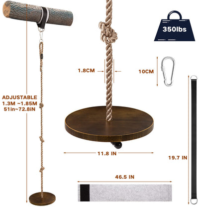 Yangbaga Wooden Round Disc Rope Swing 51”-73” Adjustable Climbing Rope Tree Swing with Hanging Strap Snap Hook and Felt Protectors for Kids Outdoor Brown - WoodArtSupply