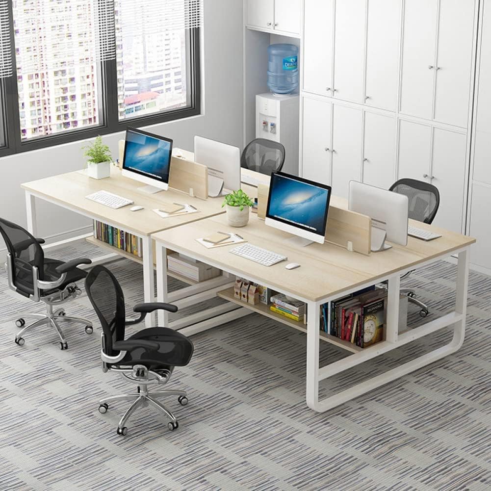 Two Person Desk - 47 Inch Double Computer Desk with Partition and Storage Shelves, Long Office Writing Table Computer Workstation for Home Office-White - WoodArtSupply