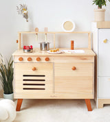 PairPear Kids Kitchen Playset,Wooden Toys Kitchen with Pretend Play Food Dishes and Sink,Toddler Play Kitchen Accessories Gift for Girls Boys Age 3+ PairPear