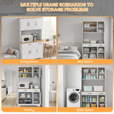 Huisenitre 70 inch Kitchen Pantry Cabinet with Ports, Pantry Cabinet with Microwave Rack, Farmhouse Style Kitchen Pantry with Storage Drawers, Suitable for Living Room, Dining Room, etc (White) Huisenitre