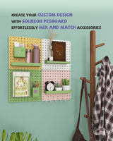 Soubeoii Metal Pegboard Combination Kit — 4 Carbon Steel Pegboards with 26 Accessories, Pegboard Wall Organizer for Home, Office, Study Room, Kitchen, Garage & Craft Room — 24″ × 24″ Pink Peg Board Soubeoii