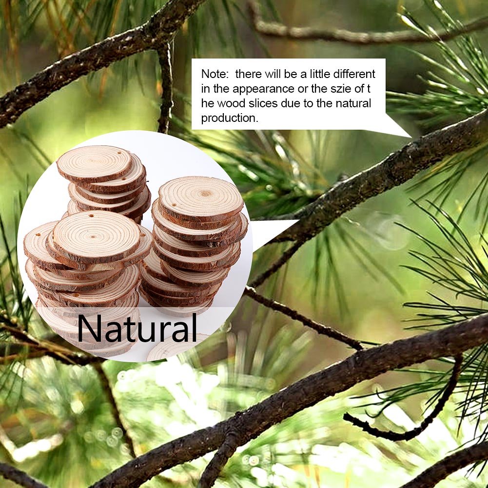 OurWarm 50pcs Natural Wood Slices, Unfinished Wood Circles for Crafts Centerpieces, 2.0-2.5 Inches Predrilled Wood Craft Kit for Arts and DIY Christmas Tree Ornaments