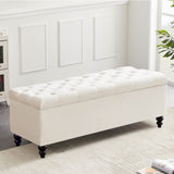 Storage Ottoman 50.2 Inches Upholstered Fabric Storage Ottoman Bench，Button Tufted Ottoman with Storage for Living Room，Bedroom End of Bed Bench Withstands 304lbs (Ivory) Living&Giving