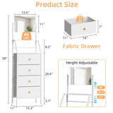 HIGDBFE Dresser with Mirror, 4 Drawers Dresser with 2-Tier Shelves, Freestanding Fabric Chest of Drawers for Small Space, Tall Narrow Nightstand Vanity for Bedroom, Hallway, Dorm, White, 15.3" W HIGDBFE