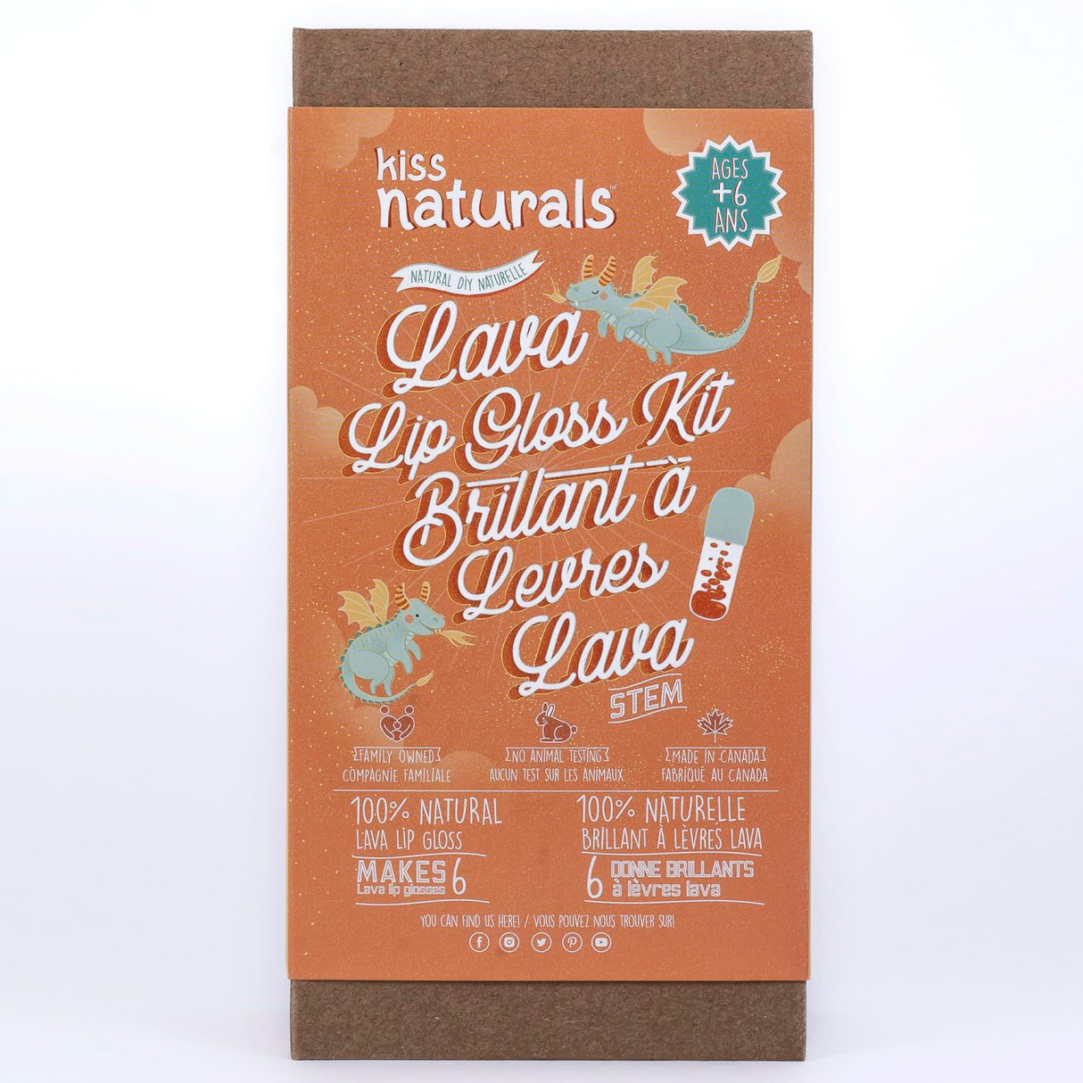 Kiss Naturals - Lava Lip Gloss Kit - With Organic Castor Oil, Safflower Oil, Coconut Oil - STEM DIY Science Kit - Make 6 Lip Gloss - 2 Natural Flavors - Birthday, Holiday, Party Gift for Girls Kiss Naturals