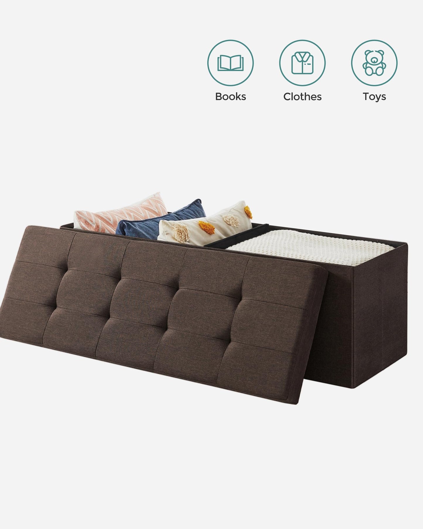 SONGMICS Storage Ottoman Bench, Foldable Ottoman Foot Rest, 15 x 43 x 15 Inches, End of Bed Bench, Storage Chest, Load up to 660 lb, for Living Room, Bedroom, Entryway, Chestnut Brown ULSF77B - WoodArtSupply