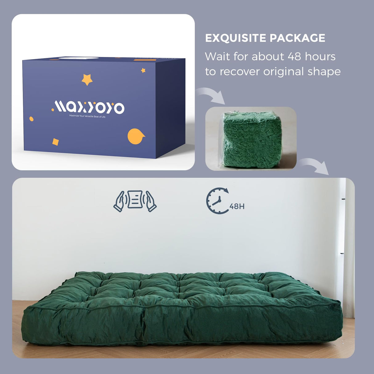 MAXYOYO 8" Futon Mattress Full Size, Extra Thick Futons Sofa Couch Bed, Velvet Floor Mattress for Adults, Shredded Foam Filling (Frame Not Included), Green MAXYOYO