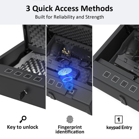 [ 20% Larger capacity ] Biometric gun safe with fingerprint lock box,Large pistol safes for handgun,nightstand hidden gun storage for bedside,quick access，ammunition storage security box for Home HARDROCK