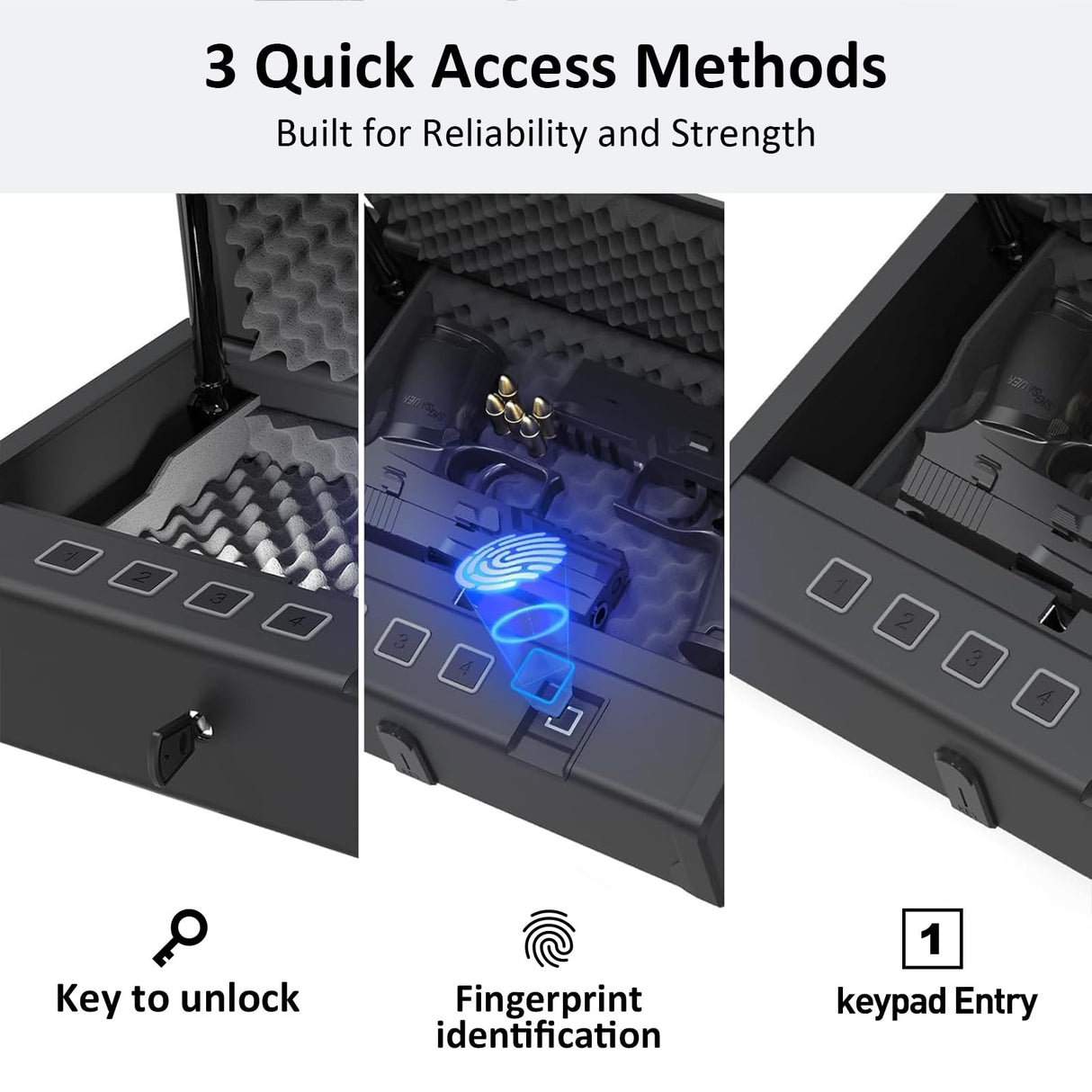 [ 20% Larger Capacity ] Biometric Gun Safe with Fingerprint Lock Box,Large Pistol safes for Handgun,nightstand Hidden Gun Storage for Bedside,Quick Access，Ammunition Storage Security Box for Home HARDROCK